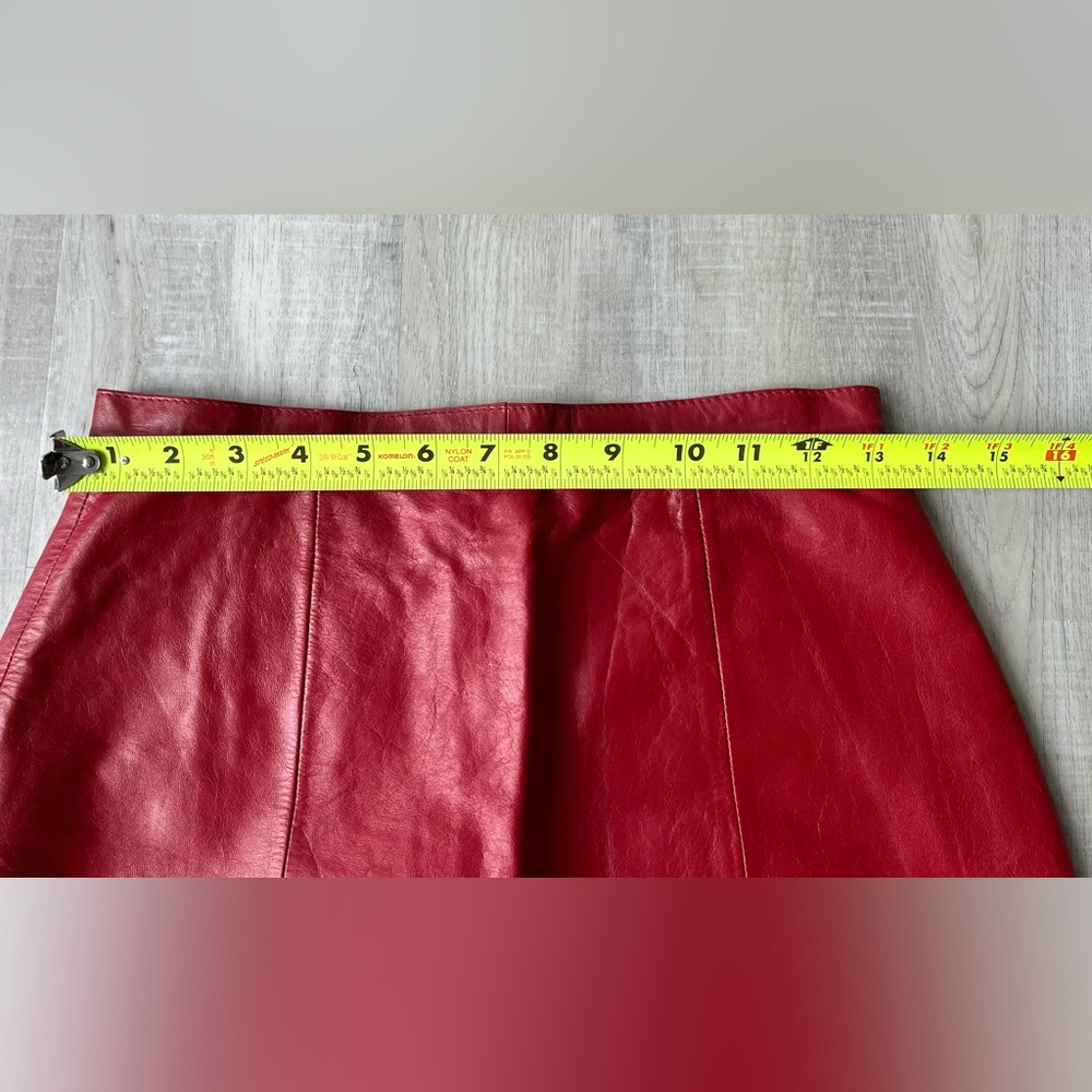 G-III REAL LEATHER Vintage Red Lined Pencil Skirt Size 9/10 - Picture 8 of 11